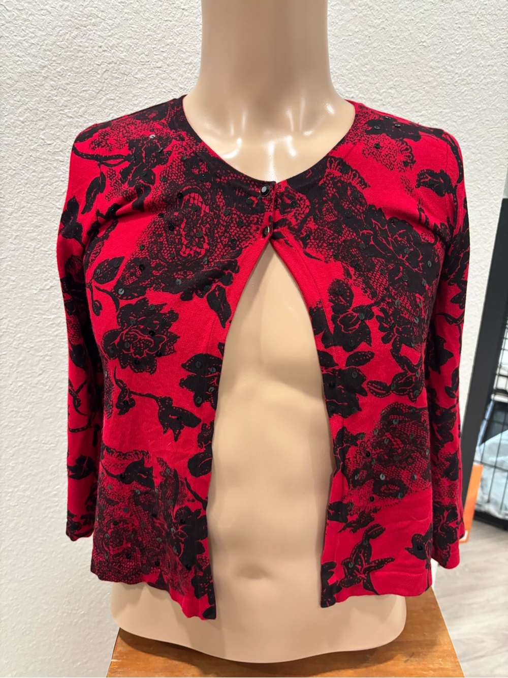 Style & Co. Petite Red and Black Floral Sequin Print Cover Up Sz P/S